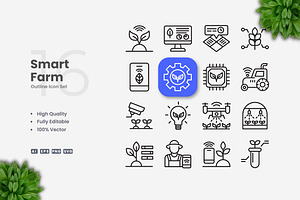 Smart Farm Outline Icons, an Outline Icon by Upnowgraphic