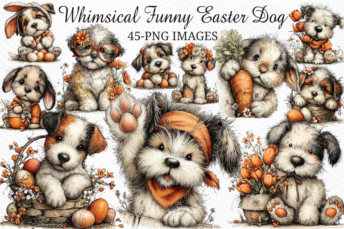 Whimsical Funny Easter Dog Clipart, an Illustration by Craft Nest (Photo 1 of 11)