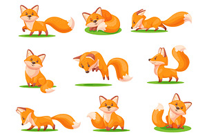 Cartoon red fox. Cute foxes with, an Animal Illustration by Stock-Smart-Start
