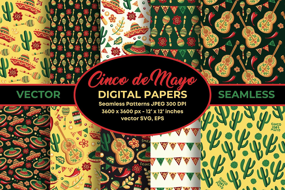 Mexican Cinco de Mayo Patterns, a Pattern Graphic by ilonitta (Photo 1 of 8)