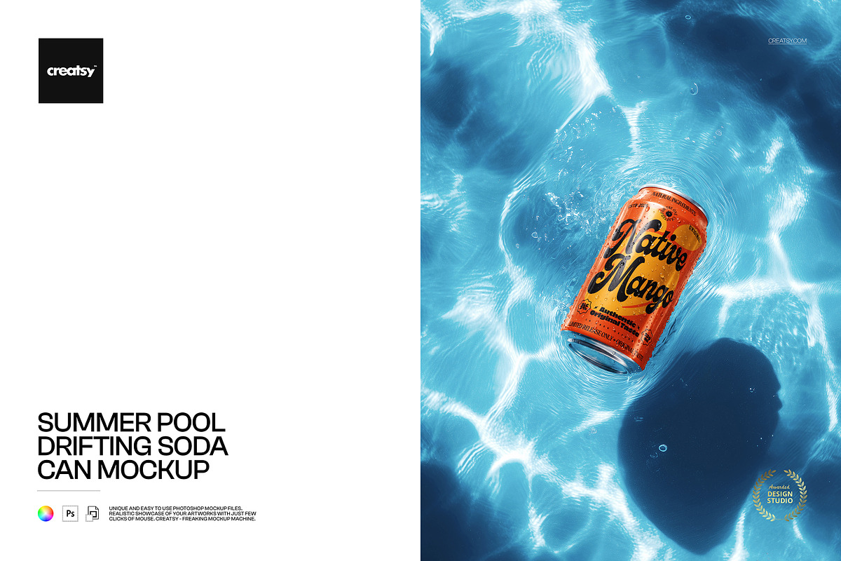 Summer Pool Drifting Soda Can Mockup, a Cups & Container Mockup by creatsy5 (Photo 1 of 5)