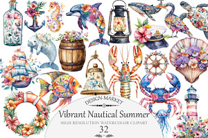 Vibrant Nautical Summer Clipart, an Illustration by Design Market