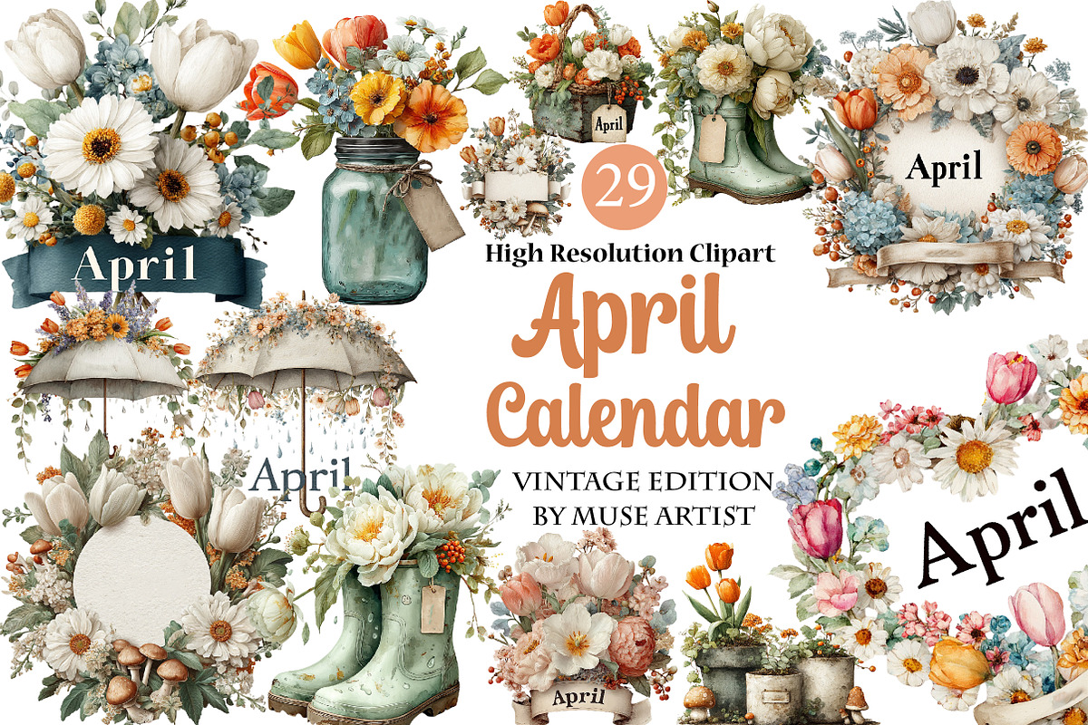 April Calendar Clipart, an Illustration by DreamArtGraphic (Photo 1 of 4)