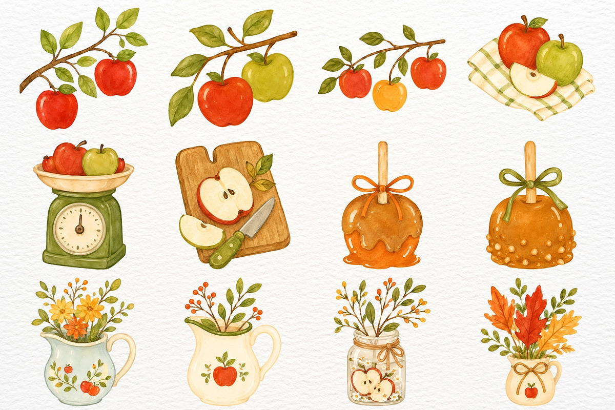 Cozy Apple Clipart Harvest Season, a Food Illustration by SugarCloudStudioArt (Photo 4 of 6)