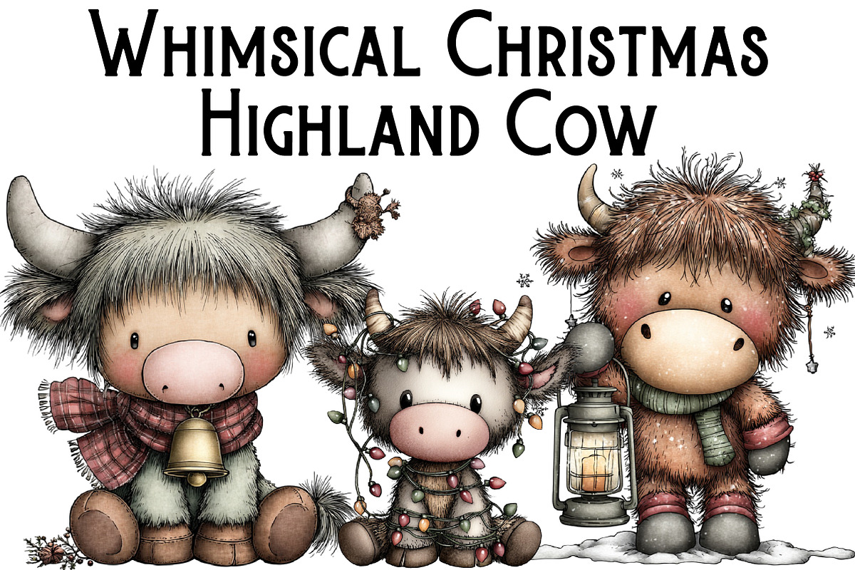 Whimsical Christmas Highland Cow, an Illustration by Pixels.Craft (Photo 1 of 6)