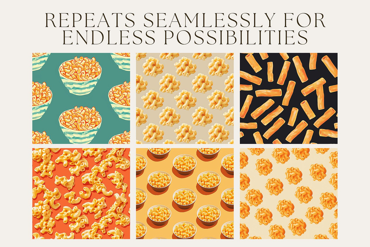 8 Mac and Cheese Seamless Patterns, a Pattern Graphic by Inknfolly (Photo 2 of 3)