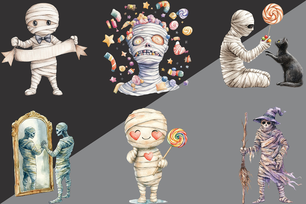 Watercolor Halloween Mummy Clipart, an Illustration by Black Bird Studio (Photo 5 of 6)