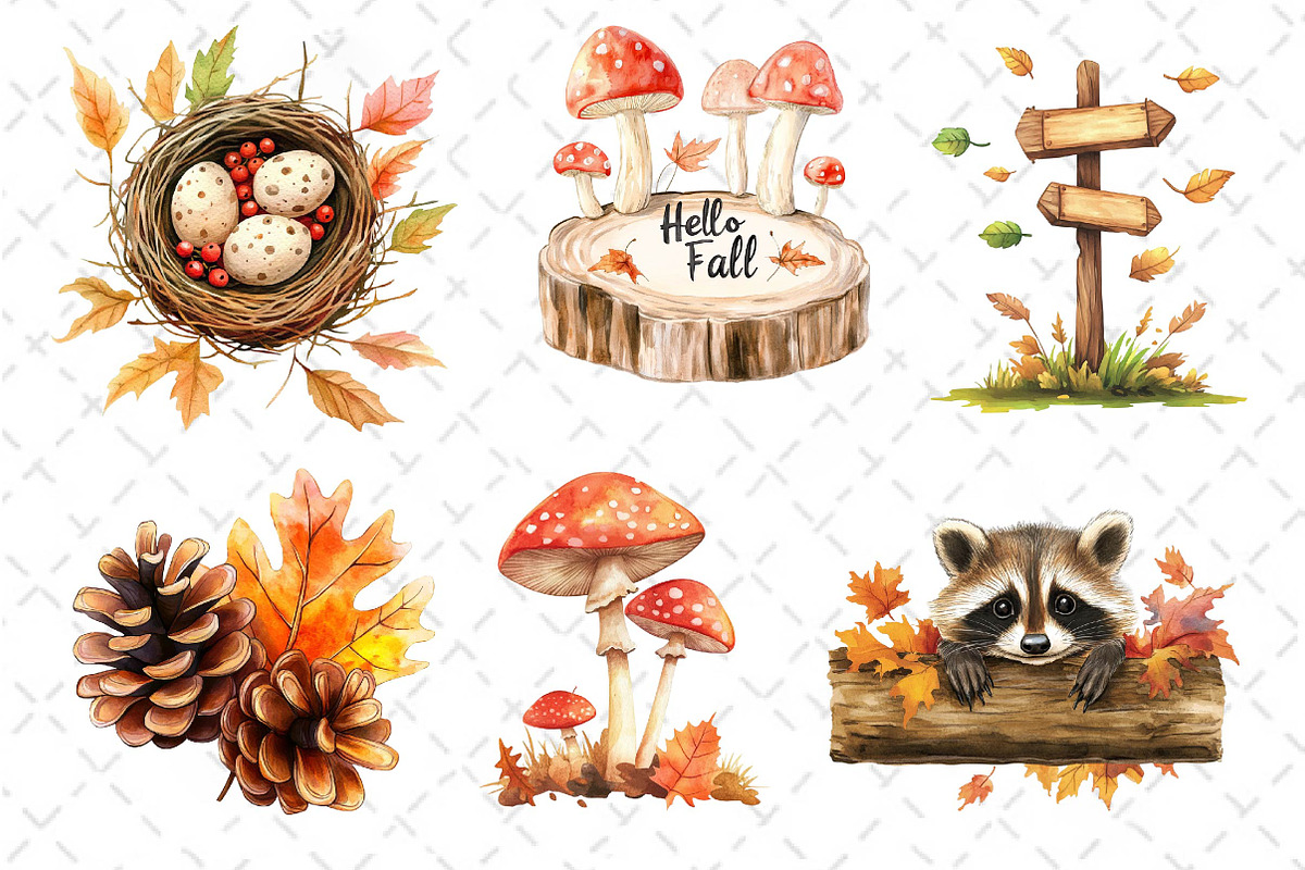 Watercolor Fall Woodland Clipart, an Illustration by Dream Creation (Photo 2 of 6)