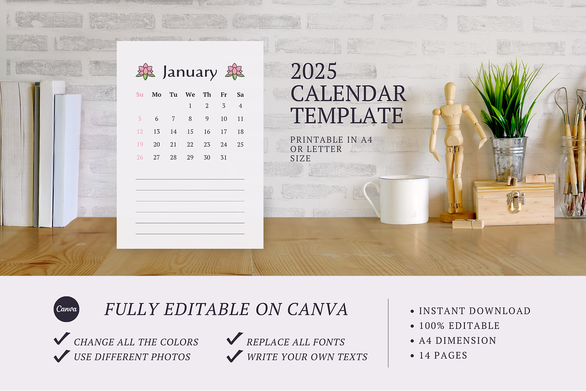 2025 CALENDAR CANVA TEMPLATE, a Stationery Template by The Little Lily Studio (Photo 5 of 5)