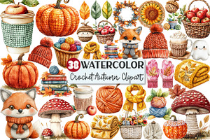 Watercolor Crochet Autumn Clipart, an Illustration by Rose Art