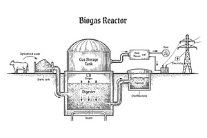 Biogas Reactor Process Diagram, an Illustration by AlexArt