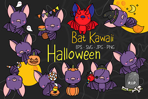 Halloween Bat Kawaii Illustrations