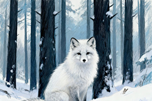 Majestic White Fox in Snowy Forest, an Animal Illustration by Virgo Studio