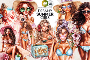 Dreamy Summer girls Clipart Set, a Person Illustration by ThatsDesignArt