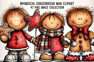Whimsical Gingerbread Man Clipart, an Illustration by Dream Creation