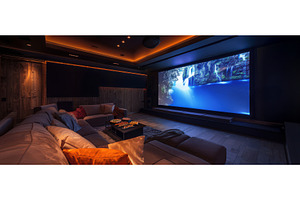 Modern home theater with ocean, a Technology Photo by piter.goskov
