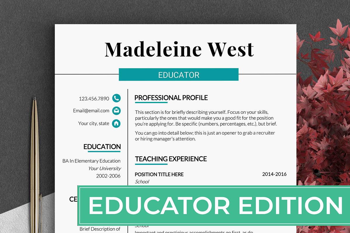 Educator RESUME Template Teacher CV, a Resume Template by LevelUpResume (Photo 1 of 5)