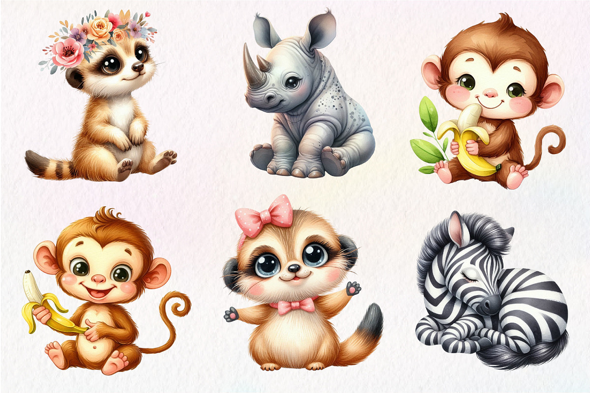 Cute Safari Animals, Clipart, an Illustration by Dream Creation (Photo 2 of 6)
