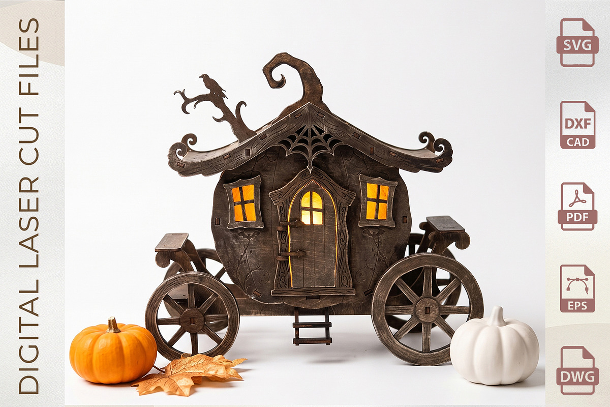 Halloween Pumpkin Carriage Laser Cut, an Object Graphic by WoodoraCut (Photo 8 of 8)