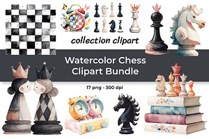 Watercolor Chess Clipart Bundle, a Sport Illustration by InkyQueenArt