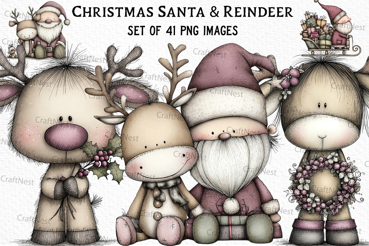 Christmas Santa & Reindeer Clipart, an Illustration by Craft Nest (Photo 1 of 6)