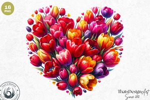 Spring Bloom Hearts Clipart Set