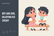 Boy and Girl Enjoying Ice Cream, a Person Illustration by Partikusi Design (Thumbnail 1 of 3)