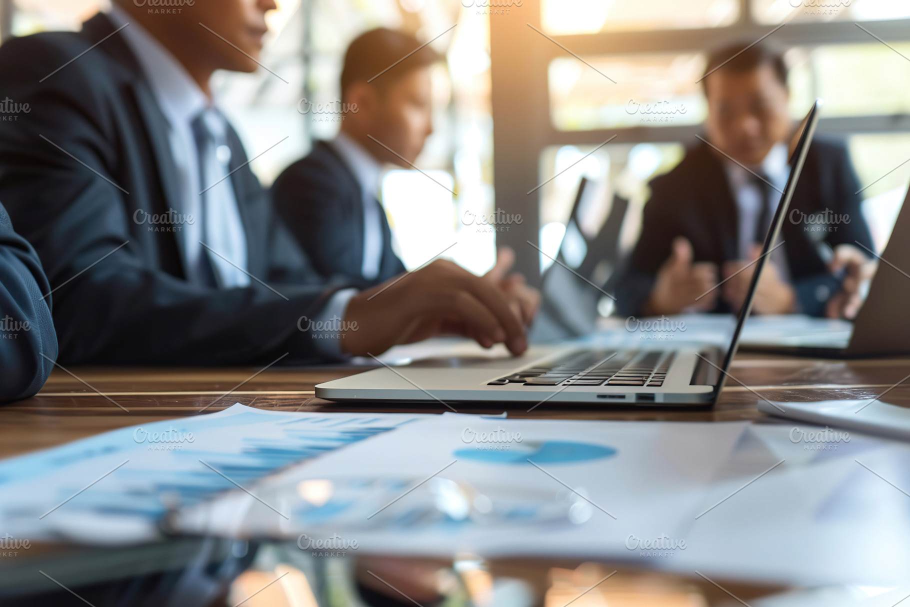 Diverse businesspeople sitting at office desk discussing busines, a Business Photo by AlyaAnd