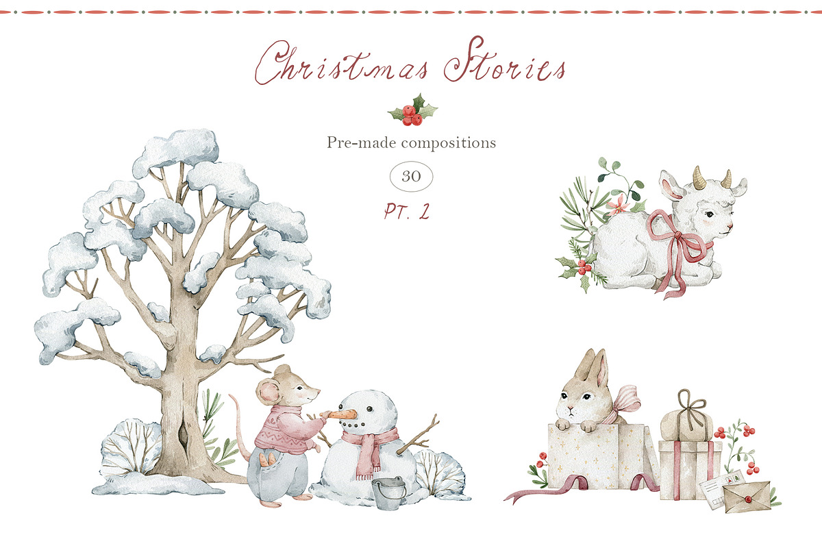 Christmas Stories Watercolor Animals, a Seasonal Illustration by Kreker Kate (Photo 6 of 12)