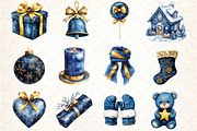 Watercolor Blue Christmas Clipart, an Illustration by DreamCafeArt (Thumbnail 3 of 4)