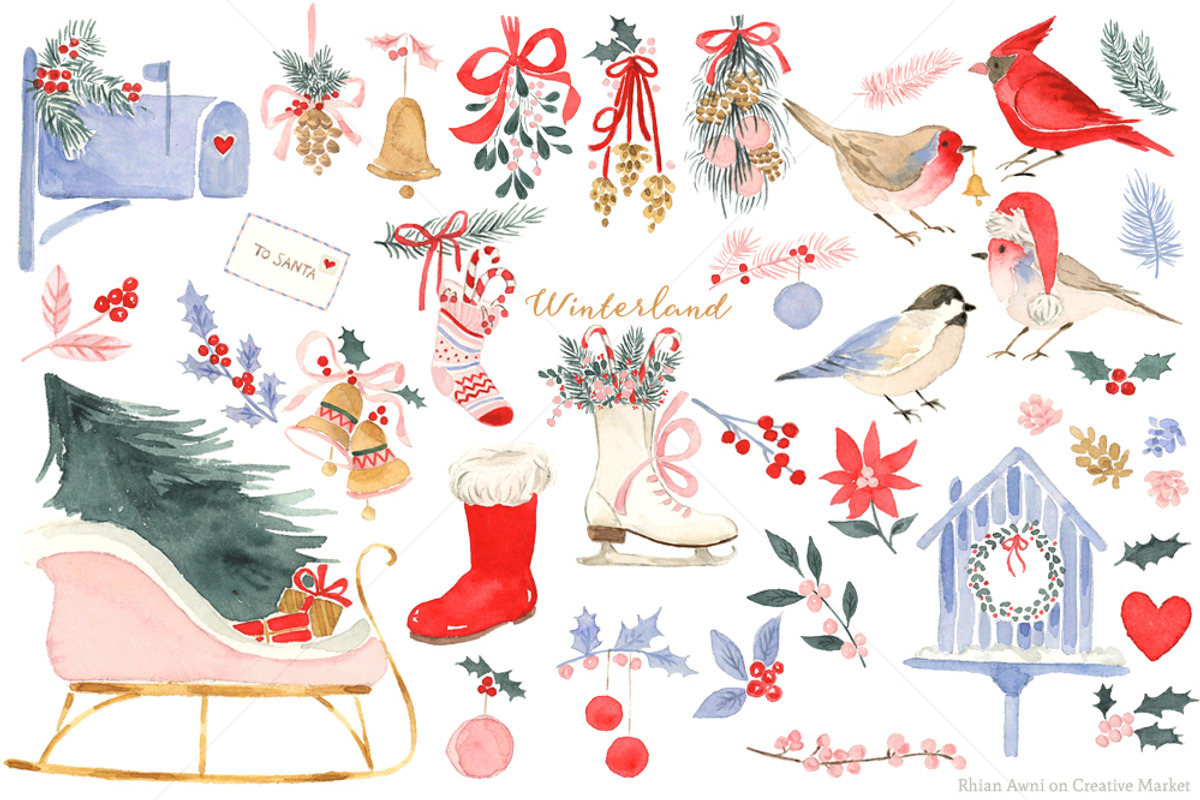 Watercolor Holiday Clipart Set, a Decorative Illustration by RhianAwni (Photo 4 of 4)