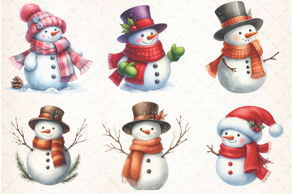 Christmas Snowman Clipart, an Illustration by Libby Wishes (Photo 2 of 8)