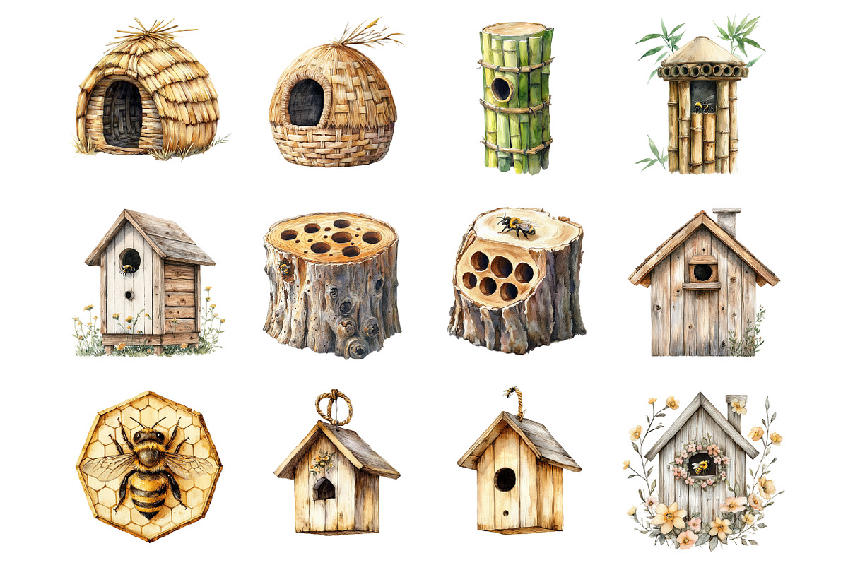 Bee House Clipart Set, an Illustration by Design Market (Photo 2 of 3)