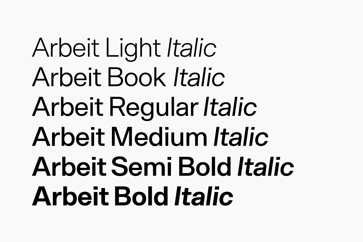 Arbeit - Full Family, a Sans Serif Font by Studio Few (Photo 3 of 7)