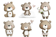 Watercolor Valentine Teddy Bears, an Illustration by Designworld (Thumbnail 2 of 6)