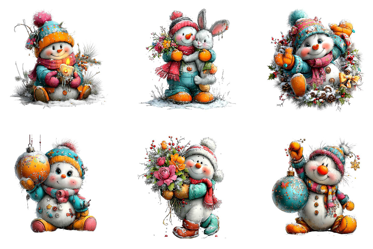 Cute Christmas Snowman Clipart PNG, a Seasonal Illustration by fashionaddict (Photo 3 of 6)