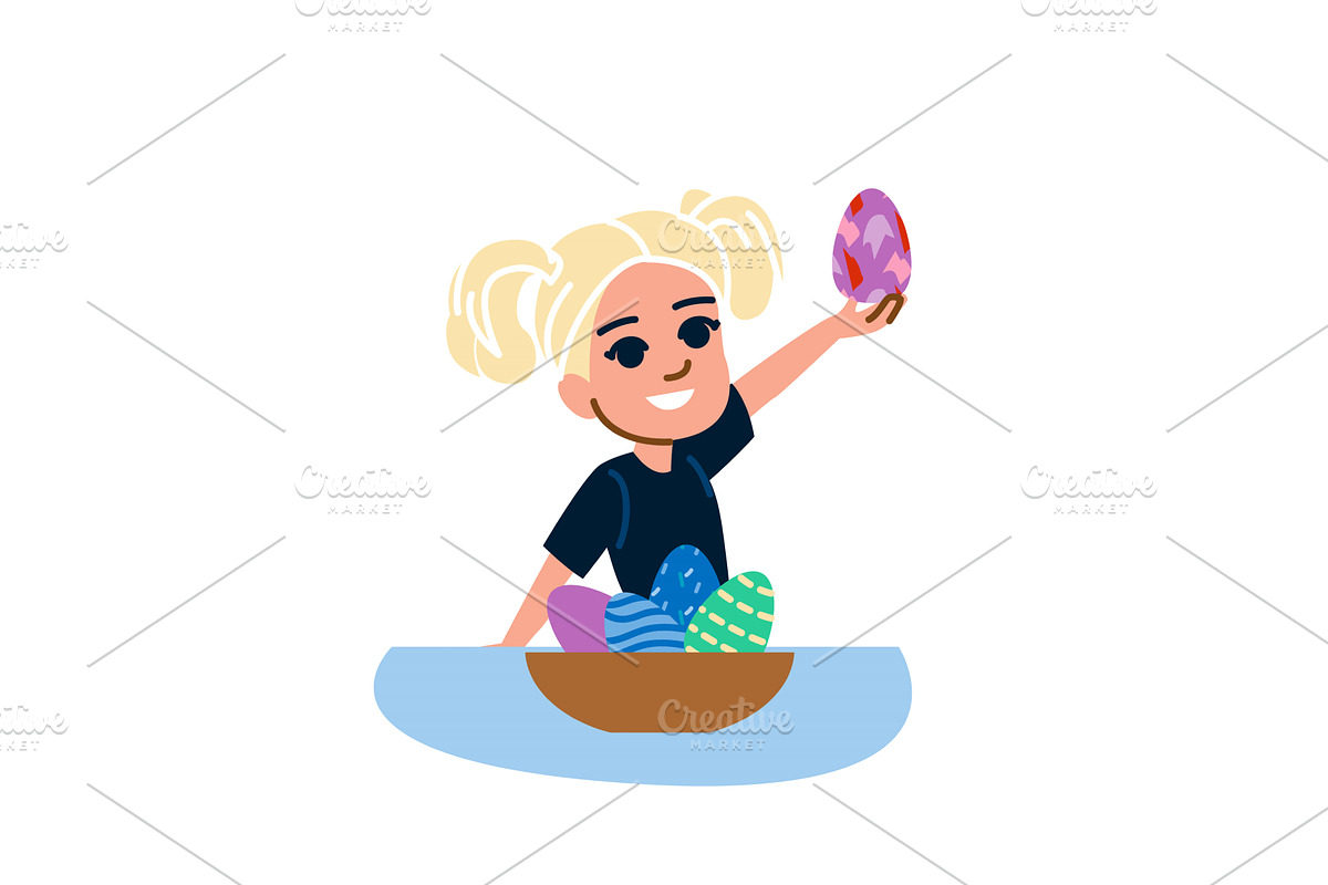 Girl showing easter egg celebrating, an Object Illustration by pikepicture