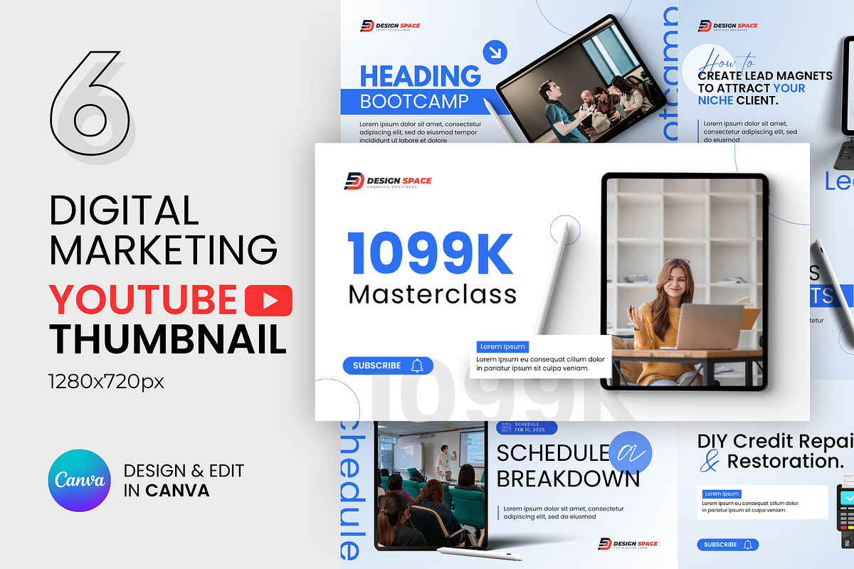 6 Minimal YouTube Thumbnail Bundle