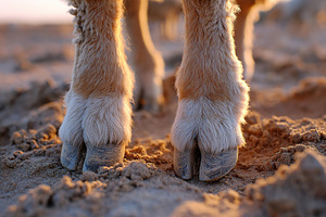 Close-up of animal hooves sinking into soft sand during sunset at the beach, an Animal Photo by AlyaAnd