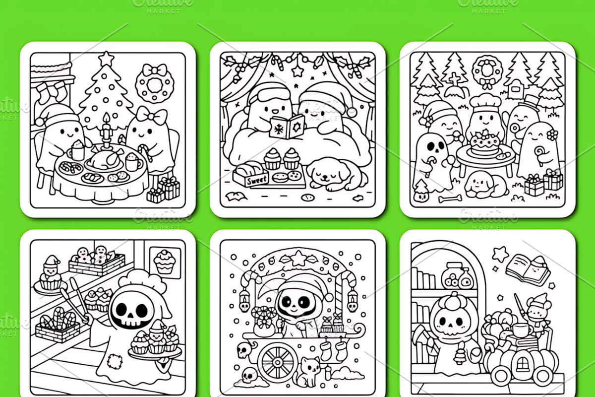 Spooky Christmas Coloring Pages, a Seasonal Illustration by Coco Bloom (Photo 5 of 6)