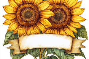 Two Sunflowers with Blank Banner Bot, an Abstract Photo by Pixeness Studio