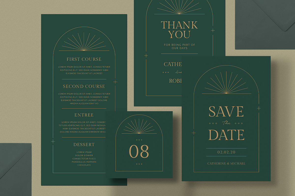 Green Deco Wedding Invitation Set, an Invitation Template by Vynetta (Photo 2 of 3)
