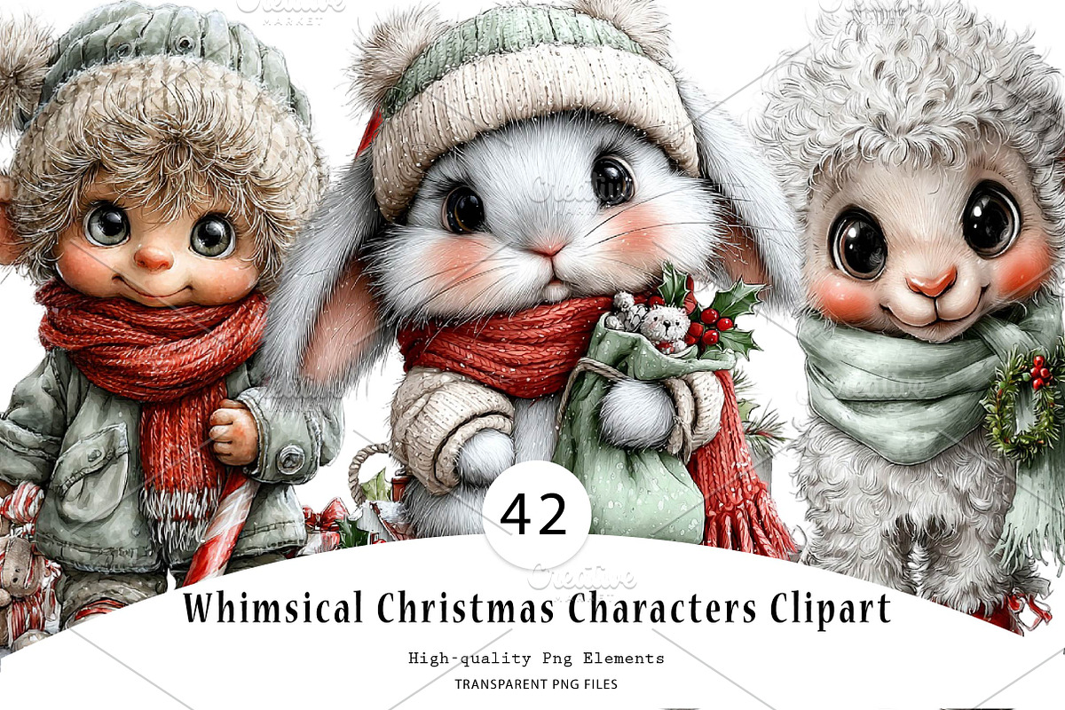 Whimsical Christmas Characters, a Seasonal Illustration by CreationArt (Photo 1 of 7)