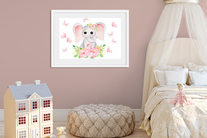 Watercolor Baby Girl Elephants Set