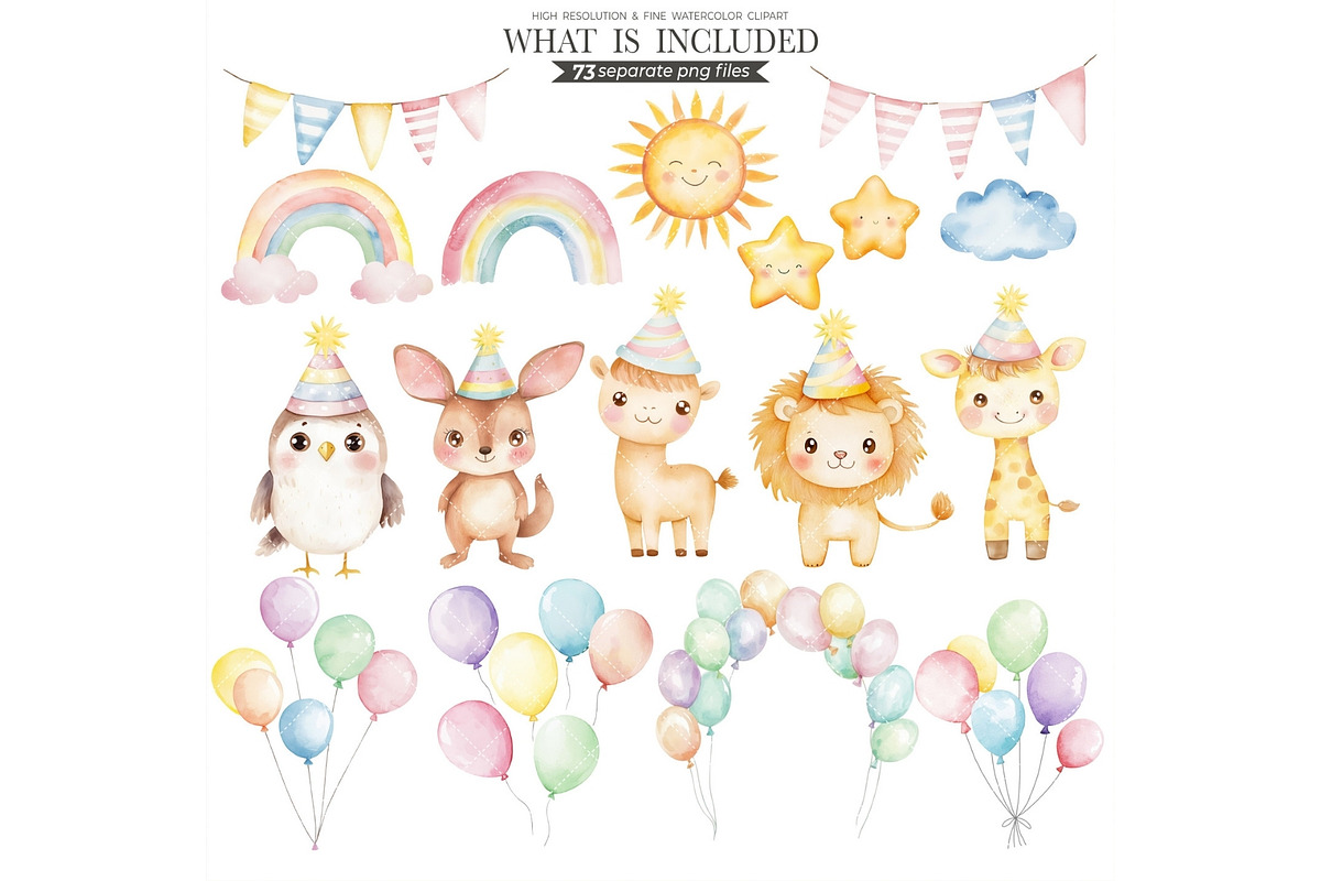 Safari Birthday Watercolor Clipart, an Illustration by CharmClipart (Photo 3 of 8)