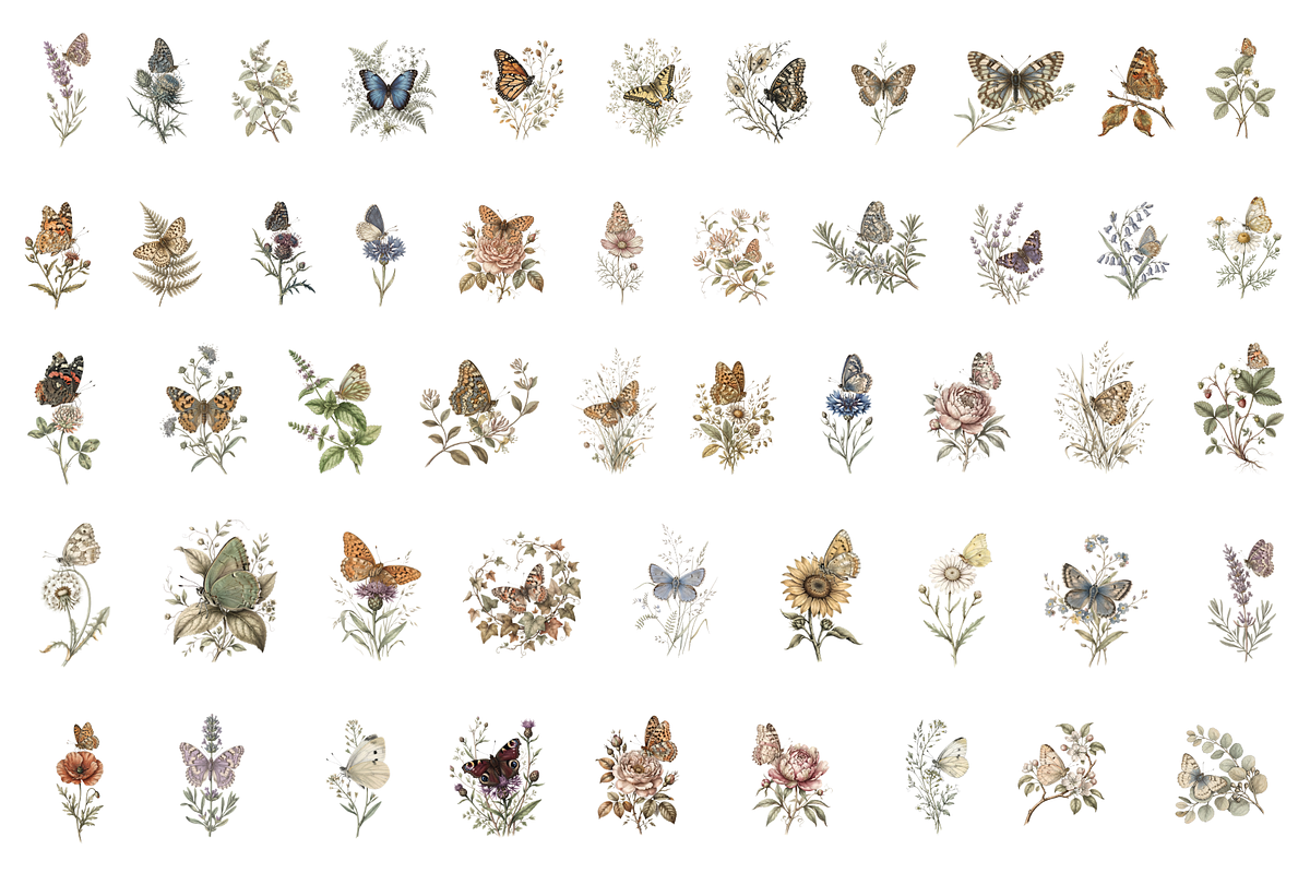 Vintage Botanical Butterflies, a Decorative Illustration by youtoview (Photo 2 of 12)