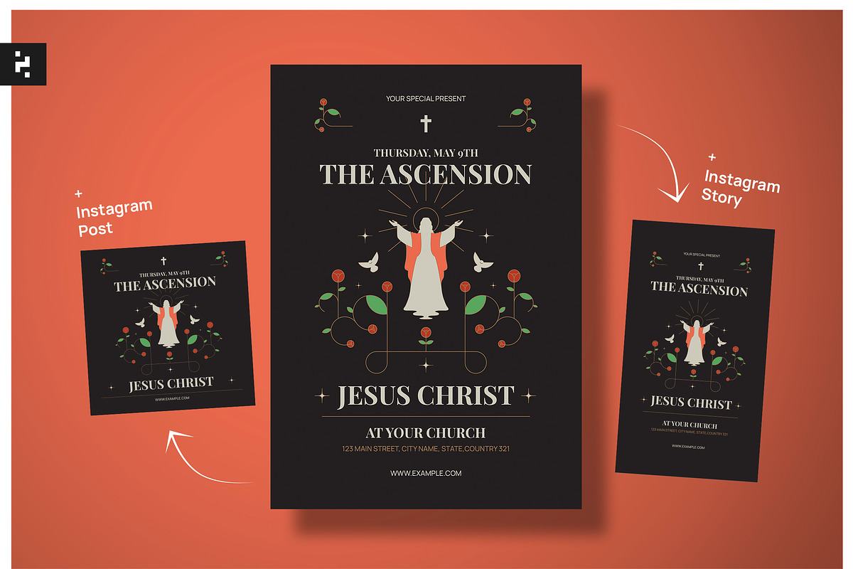 Black Minimal Jesus Ascension Flyer, a Flyer Template by Neermana (Photo 1 of 4)