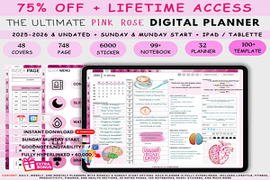 Customizable Pink Rose Digital Plann, a Templates & Theme by Plamarplanners