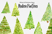 Christmas clip art: MODERN TREES, an Illustration by SandraGraphicDesign (Thumbnail 1 of 3)
