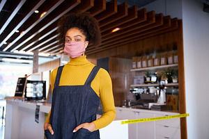 Female african coffee shop owner wea stock photo containing female and coffee